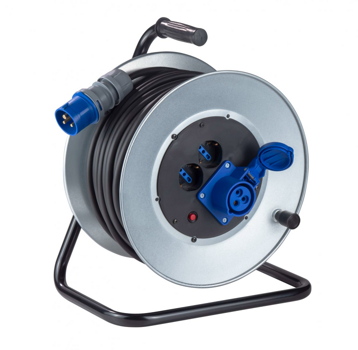 3516 ZECA AVVOLGICAVO CON RIENTRO MANUALE 40M 1800W CON 2 PRESE UNIVERSALI + 1 PRESA CEE 16A